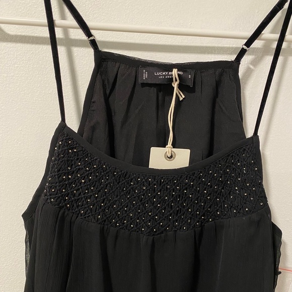Lucky Brand smocked cami NWT black beaded tank top velvet straps Size Small - Picture 6 of 10